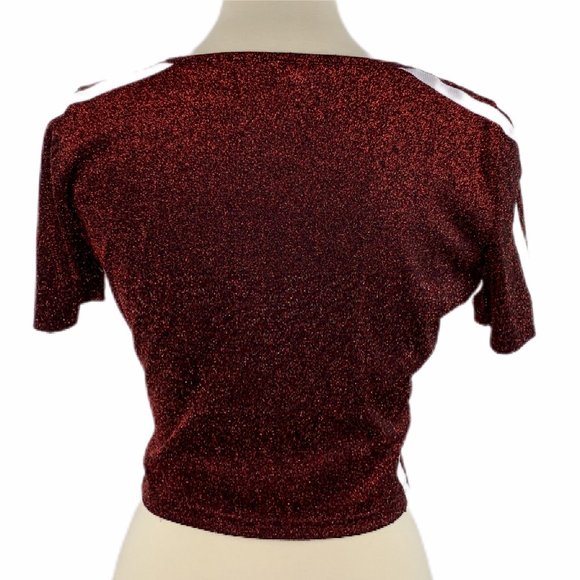 Hot & Delicious Red Shimmer Short Sleeve Crop Top - Picture 3 of 5